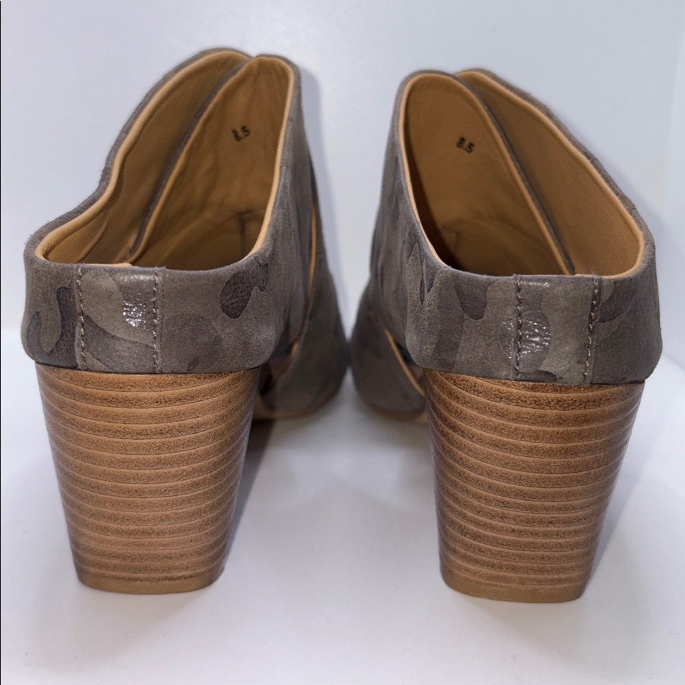 Slayte Footwear Miranda Bootie Leather Camo Peep Toe Block Heel Gray Neutral 8.5 - Picture 7 of 10